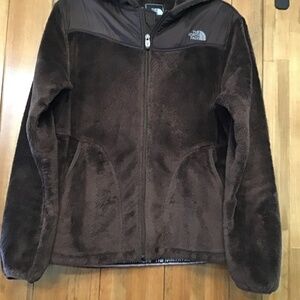 The north face women’s fuzzy brown zip front hoodie size L Good used condition